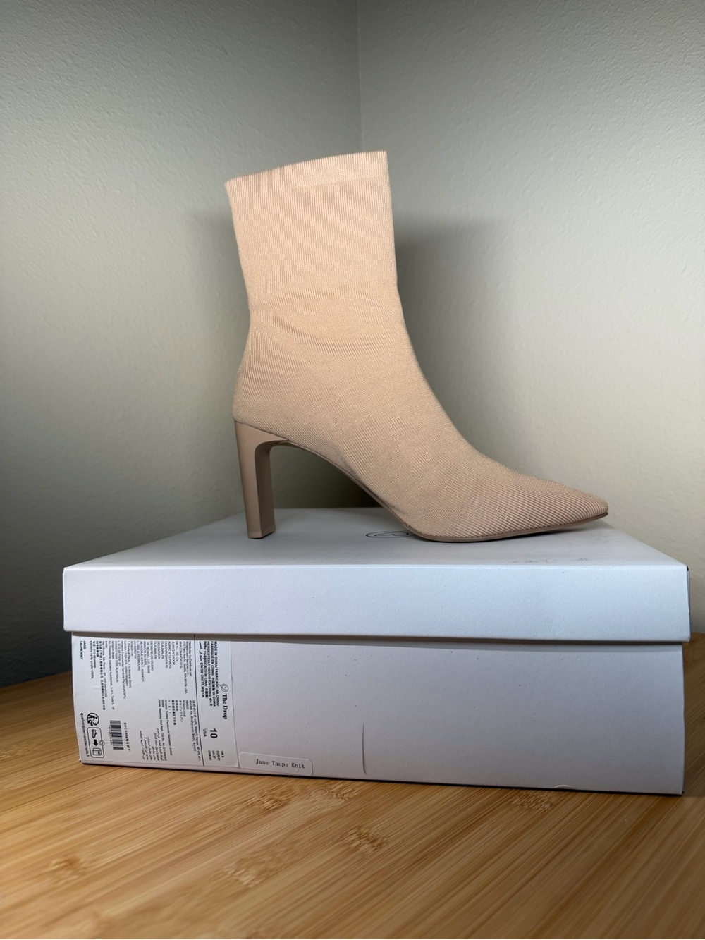 Women's The Drop Jane Taupe Stretch Knit Pointed Toe Sock Boot Sz 10 NIB